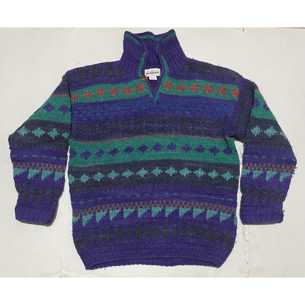 Amos & Andes‎ Imports Mens Wool Sweater Size Large Fair Isle Geometric Pullover